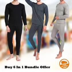 Buy 6 In 1 Bundle Offer 3 Piece Underwear Top, 3 Piece Bottom Male Crew Neck Long Johns Long Sleeve Pajama Set, 9027